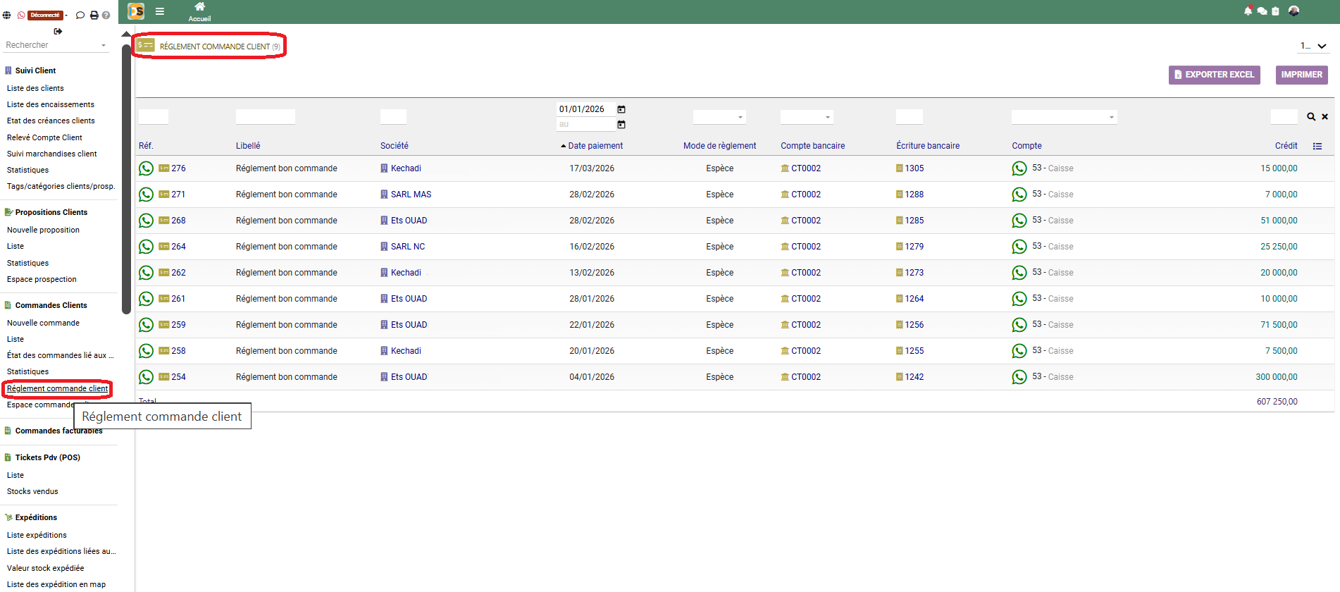 Règlement commande client